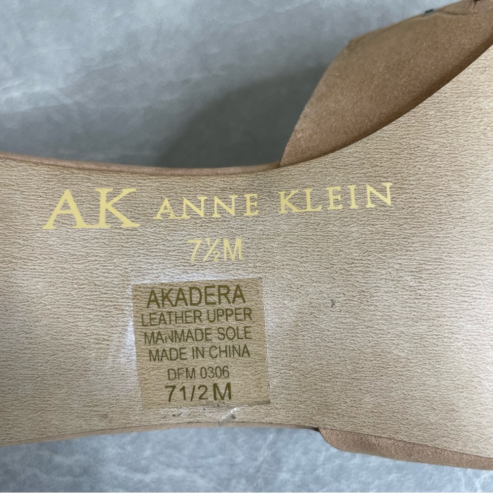 Anne Klein Tan Perforated Leather Floral Heels with Rhinestone Embellishment - Picture 9 of 11